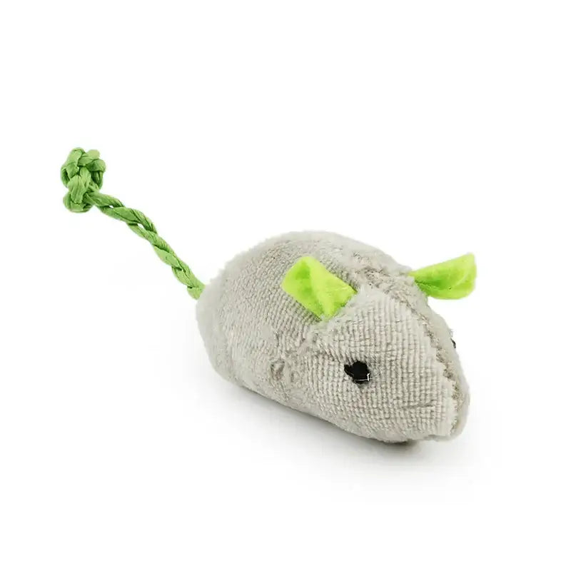 6pcs Mix Pet Toy Catnip Mice Cats Toys Fun Plush Mouse Cat Toy For Kitten - Gray plush mouse with green details.