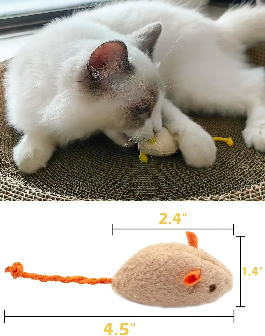 Cat playing with 3/200pcs Rattle Cat Mouse Toys Also Prefilled Catnip Faux Fur Cat Mice Toys for indoor cats.