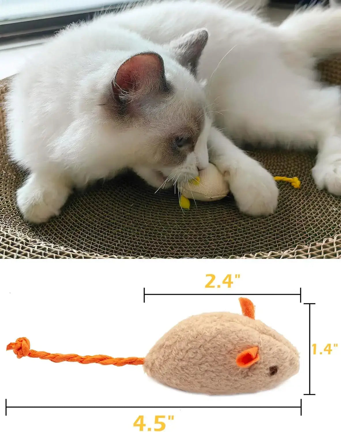 Cat playing with 3/200pcs Rattle Cat Mouse Toys Also Prefilled Catnip Faux Fur Cat Mice Toys for indoor cats.